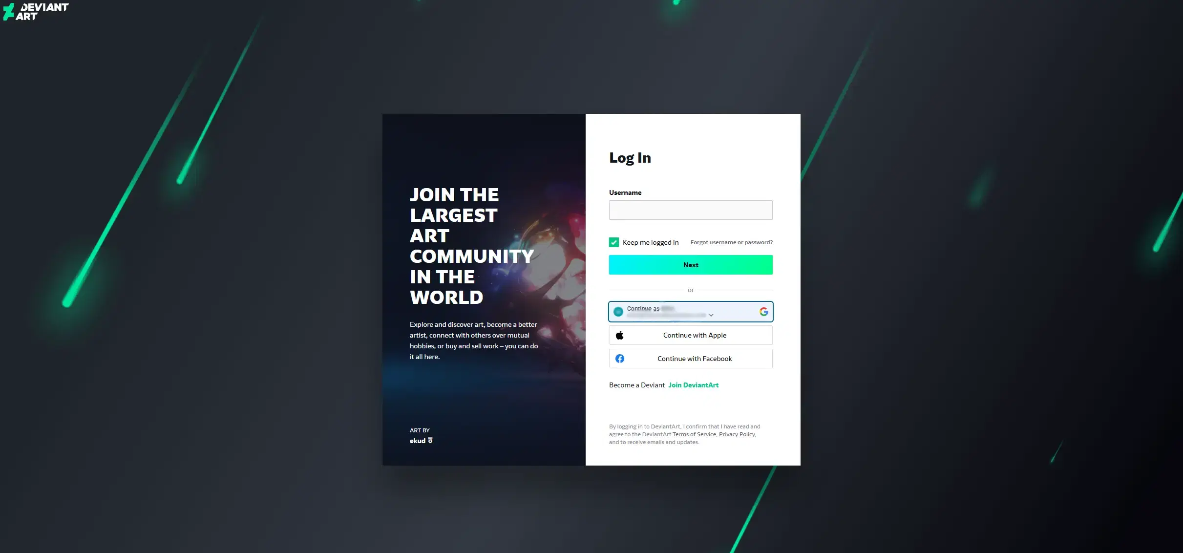 DeviantArt login page before redirecting back to IMGLoader