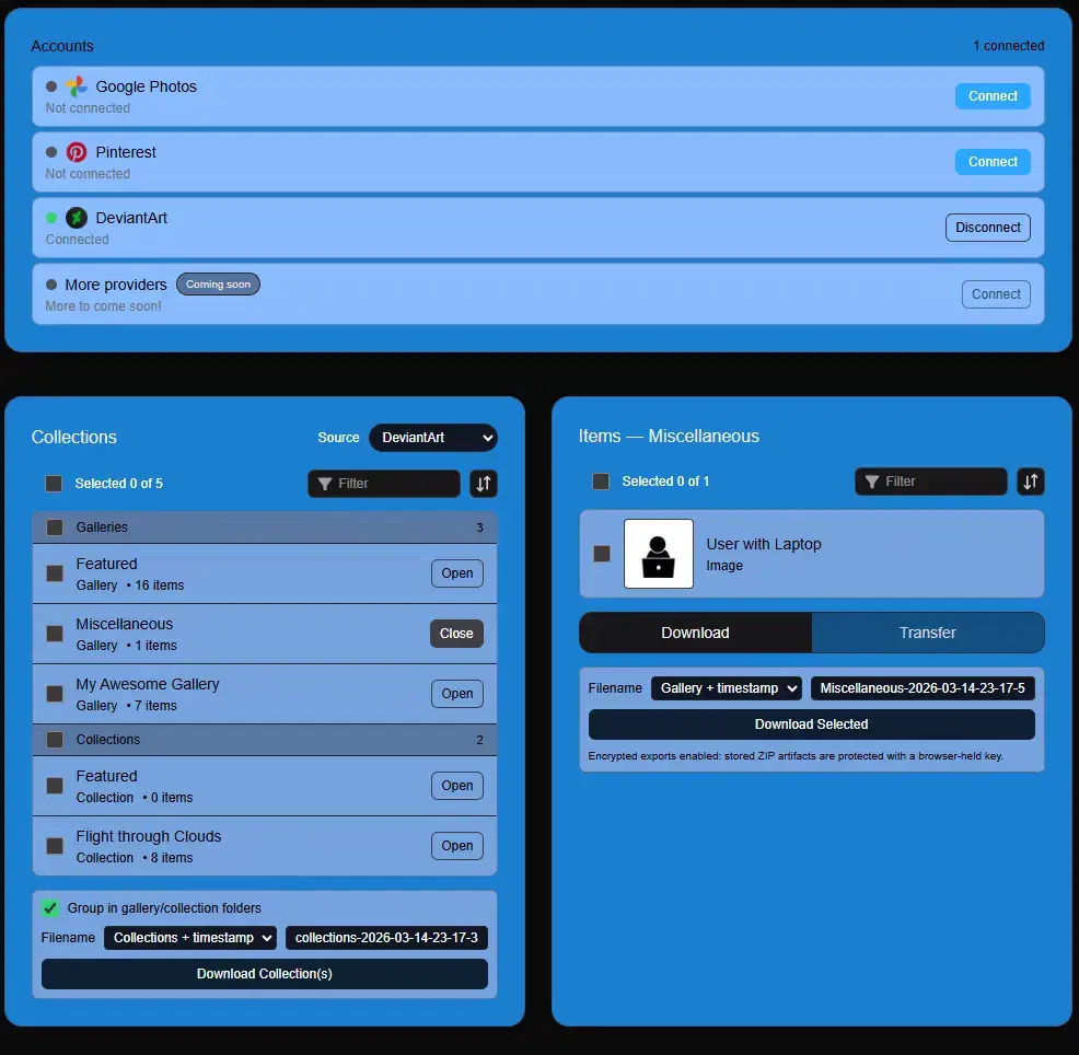 DeviantArt galleries and collections loaded in IMGLoader