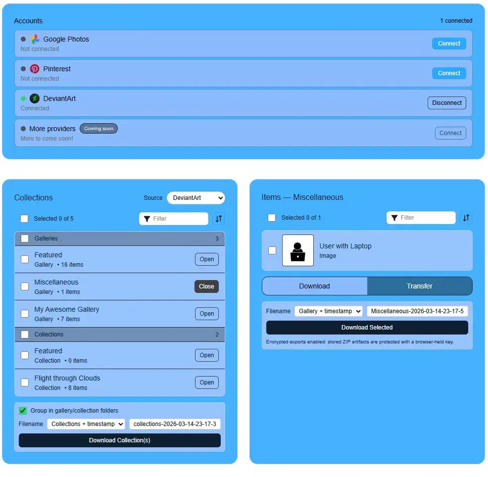 DeviantArt galleries and collections loaded in IMGLoader